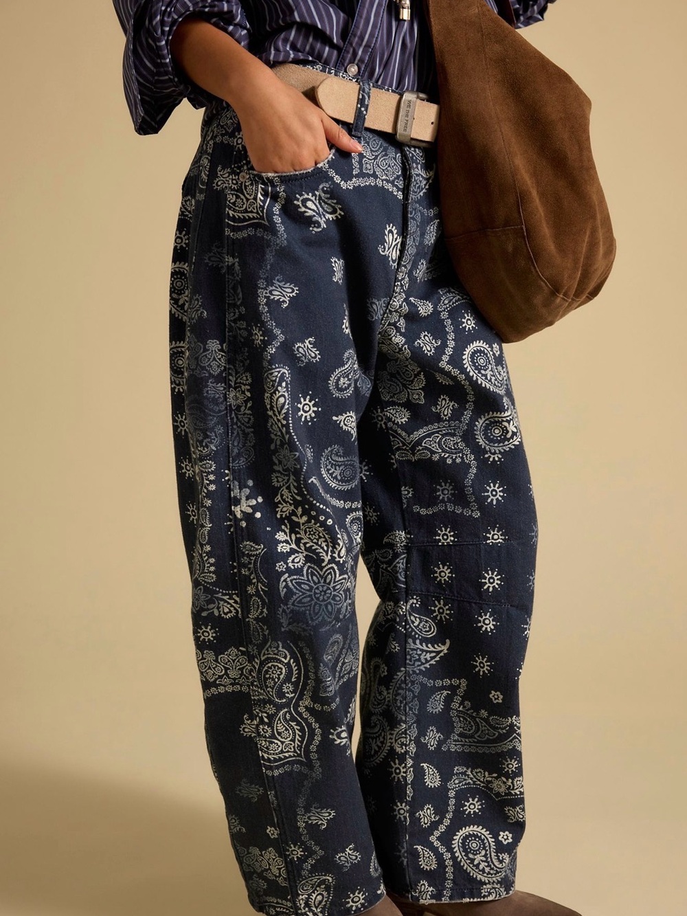 Free People Navy Paisley Barrel Leg Pants Size 29 $128